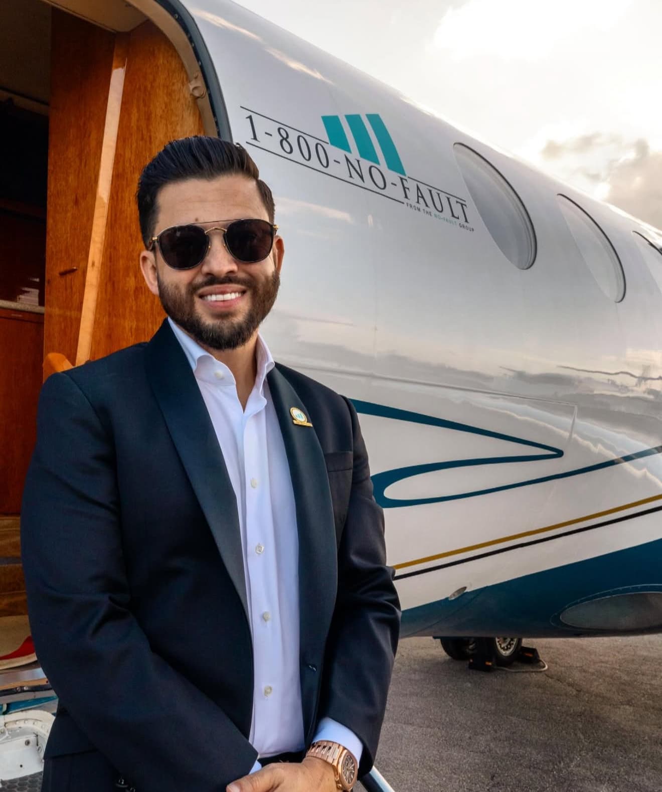 Christian Alexander Delgado at private jet 1-800-No-Fault